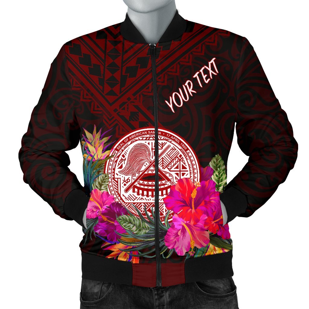 American Samoa Personalised Men's Bomber Jacket - Coat Of Arm With Polynesian Patterns Red - Polynesian Pride