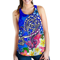 Polynesian Women's Racerback Tank - Turtle Plumeria Blue Color - Polynesian Pride
