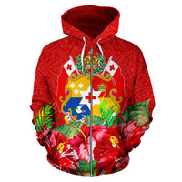 Tonga Polynesian Zip Hoodie Flag Hibiscus - Polynesian Pride