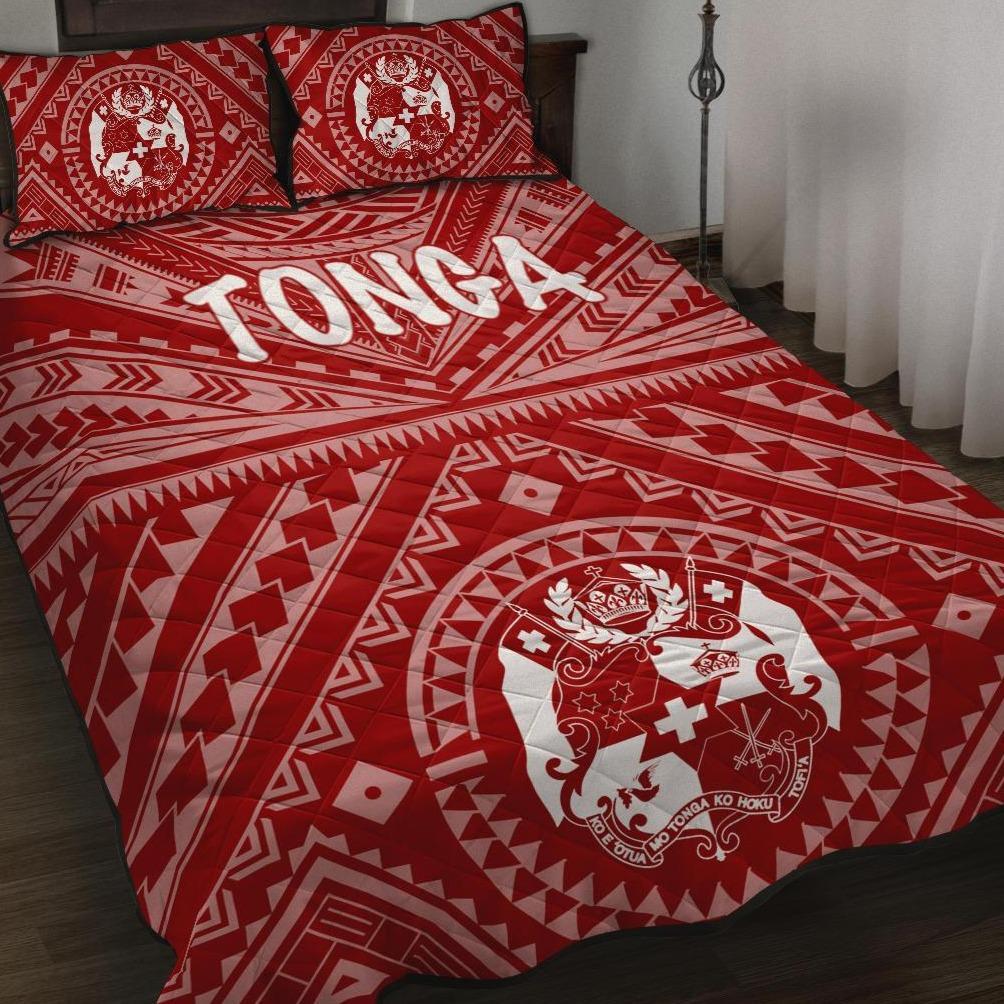 Tonga Quilt Bed Set - Tonga Seal With Polynesian Tattoo Style (Red) Red - Polynesian Pride