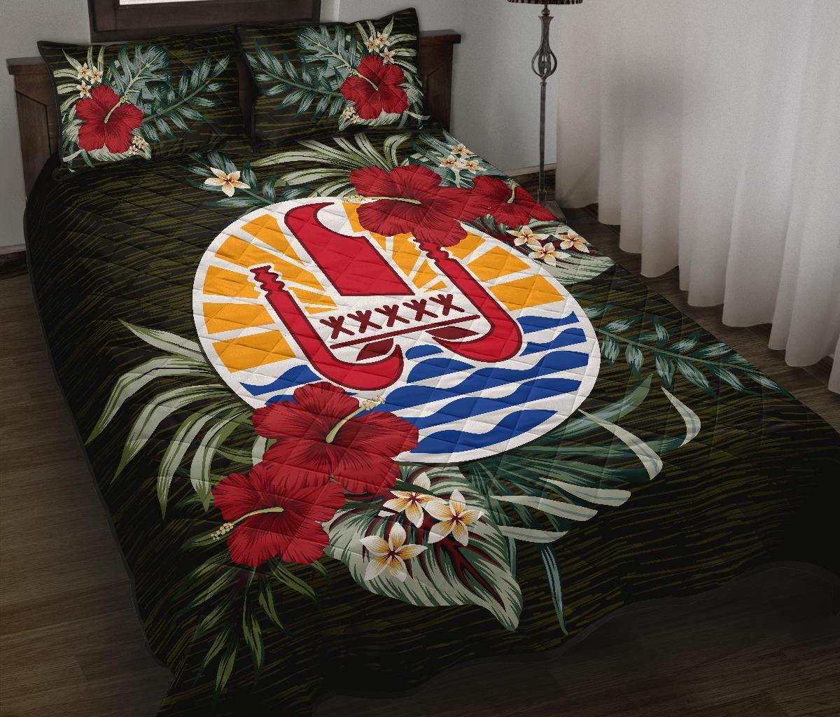 French Polynesia Polynesian Quilt Bed Set - Special Hibiscus Black - Polynesian Pride