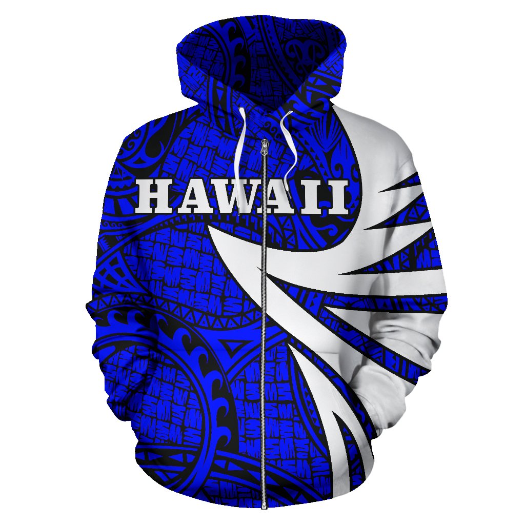 Hawaii Turtle Polynesian Zip up Hoodie Blue Warrior Style - Polynesian Pride