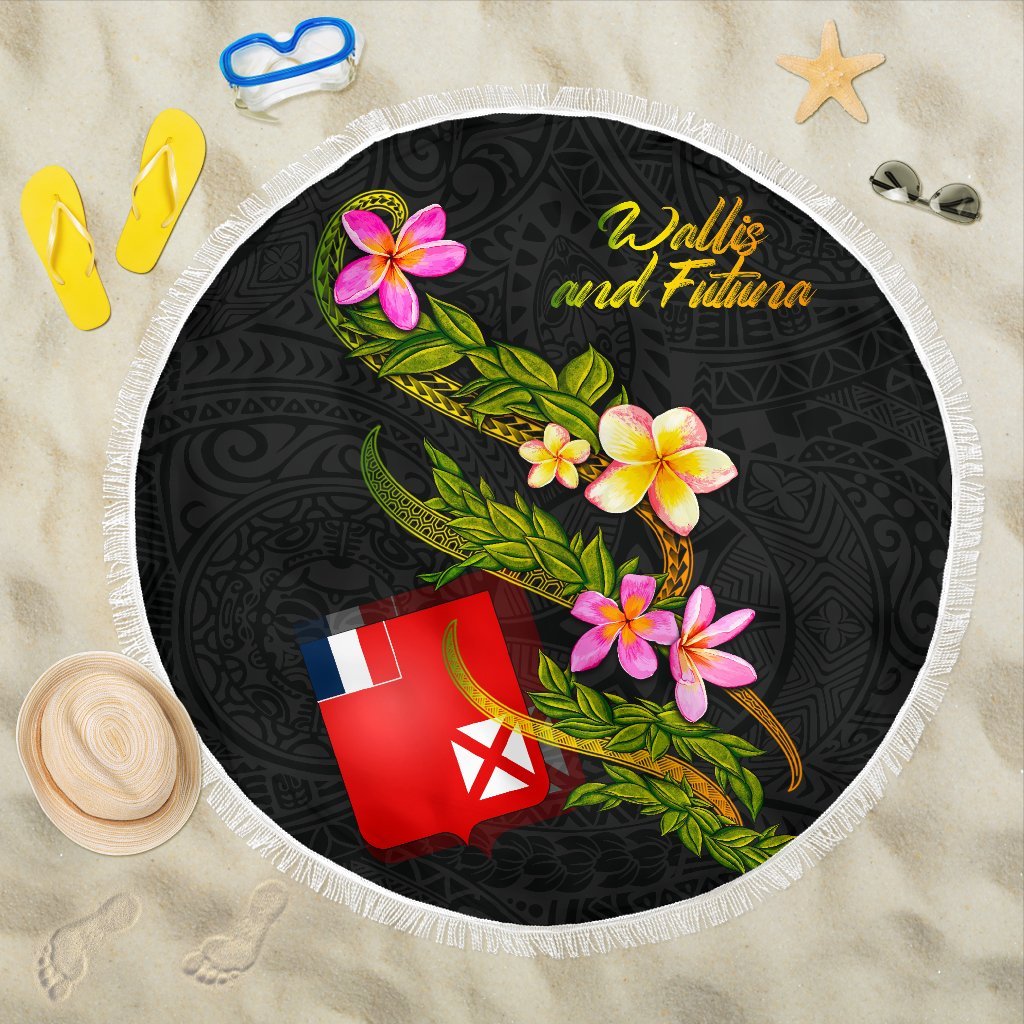 Wallis and Futuna Beach Blanket - Plumeria Tribal One style One size BLACK - Polynesian Pride