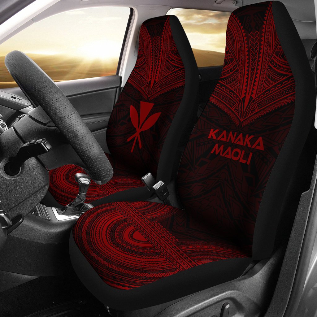 Hawaii Car Seat Cover - Kanaka Maoli Polynesian Chief Tattoo Red Version Universal Fit Red - Polynesian Pride