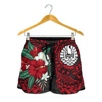 Tahiti Polynesian Women's Shorts - Hibiscus and Sea Turtle (Red) - Polynesian Pride