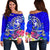 Tonga Custom Personalised Women's Off Shoulder Sweater - Turtle Plumeria (Blue) Blue - Polynesian Pride