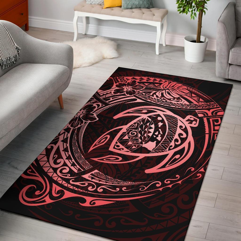Hawaiian Map Turtle Polynesian Circle Rug AH Rug Red - Polynesian Pride