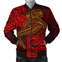 Polynesian Men's Bomber Jacket - Red Shark Polynesian Tattoo Red - Polynesian Pride