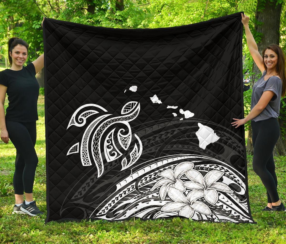 Hawaii Map Plumeria Polynesian Premium Quilt White - Polynesian Pride