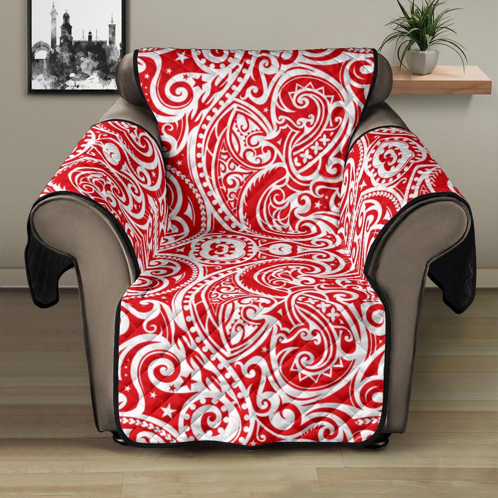 Tonga Chair Sofa Protector - Red Color Patterns Poly 28" Recliner Black - Polynesian Pride