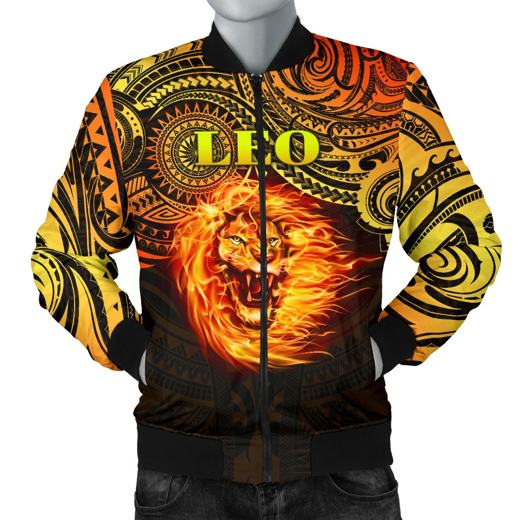 Sun In Leo Zodiac Men Bomber Jacket Polynesian Tattoo Unique Vibes Art - Polynesian Pride