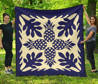 Hawaiian Pineapple Tropical Pattern Premium Quilt - Blue - Argu Style - AH Blue - Polynesian Pride