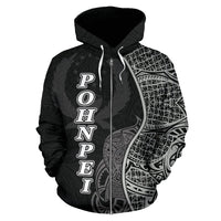 Pohnpei Polynesian Zip up Hoodie Coconut Tree Black - Polynesian Pride
