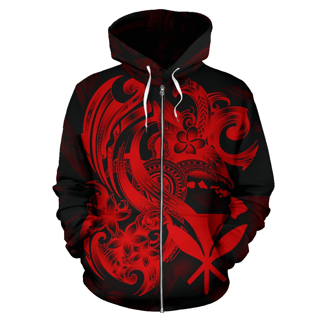 Polynesian Hawaii All Over Zip up Hoodie Kanaka Maoli Red Turtle - Polynesian Pride