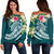 The Philippines Women's Off Shoulder Sweater - Summer Plumeria (Turquoise) Turquoise - Polynesian Pride