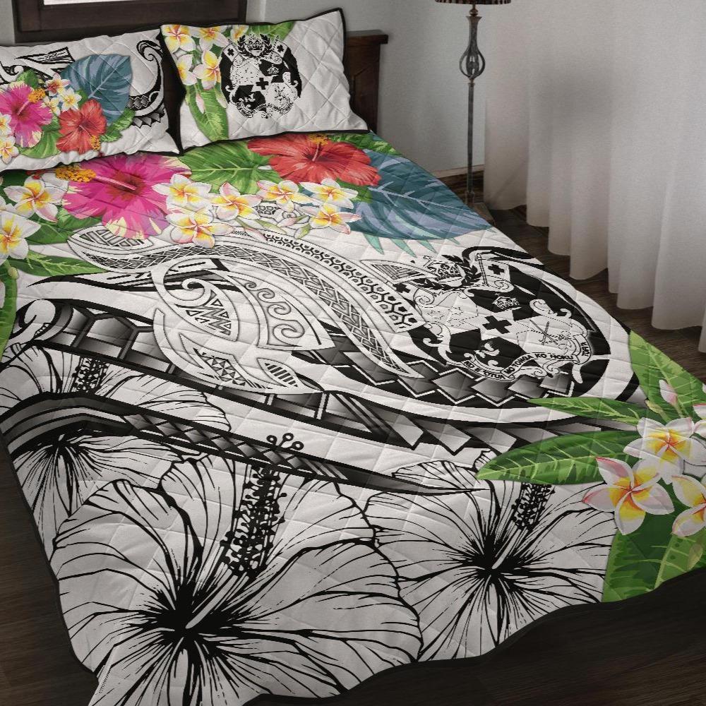 Tonga Polynesian Quilt Bed Set - Summer Plumeria (White) Whitle - Polynesian Pride