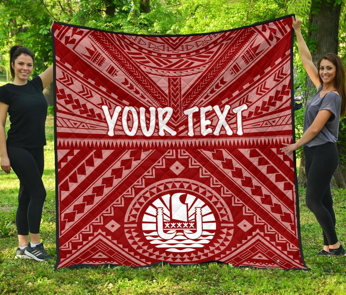 Tahiti Personalised Premium Quilt - Tahiti Seal In Polynesian Tattoo Style (Red) - Polynesian Pride