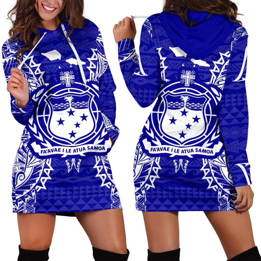 Samoa Polynesian Hoodie Dress Map Blue Blue - Polynesian Pride