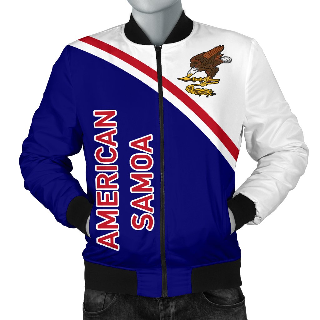 American Samoa Men's Bomber Jacket - Polynesian Curve Version Black - Polynesian Pride