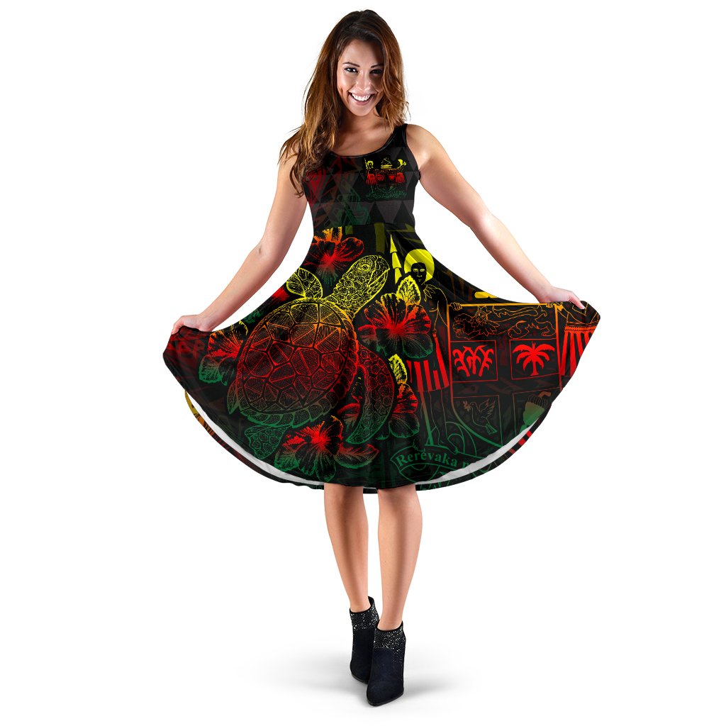 Fiji Polynesian Midi Dress - Turtle Hibiscus Reggae Women Reggae - Polynesian Pride