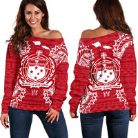 Samoa Polynesian Shoulder Sweater Map Red White Red - Polynesian Pride