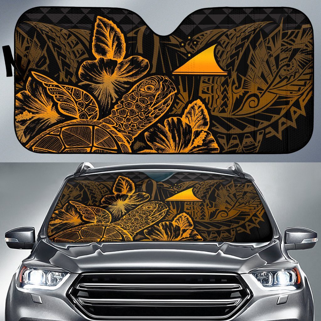 Tokelau Auto Sun Shades Turtle Hibiscus Gold Auto Sun Shade Universal Fit Gold - Polynesian Pride