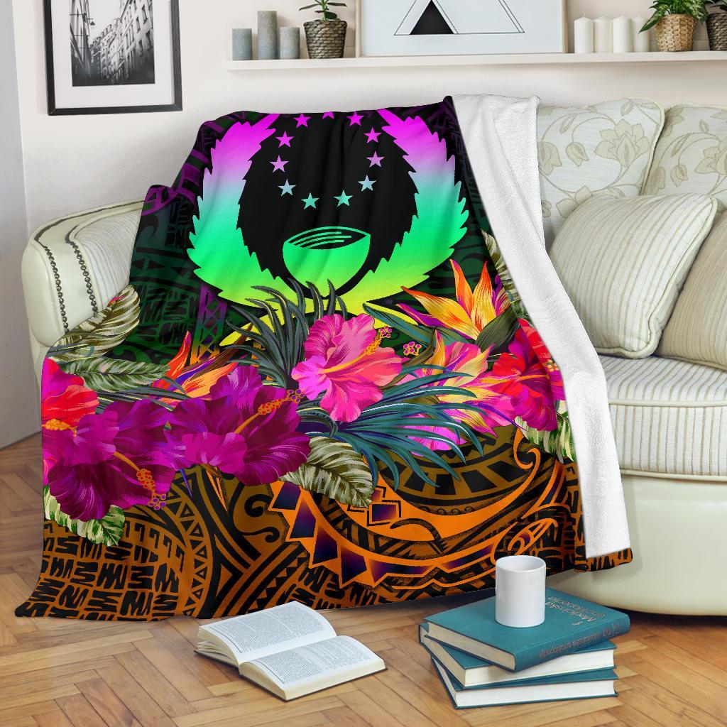 Pohnpei Premium Blanket - Summer Hibiscus White - Polynesian Pride