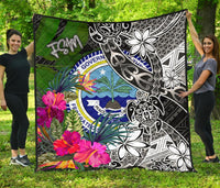 Federated States of Micronesia Premium Quilt - Turtle Plumeria Banana Leaf Black - Polynesian Pride