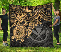 Hawaii Polynesian Premium Quilt - Kanaka Maoli & Gold Turtle Hibiscus GOLD - Polynesian Pride
