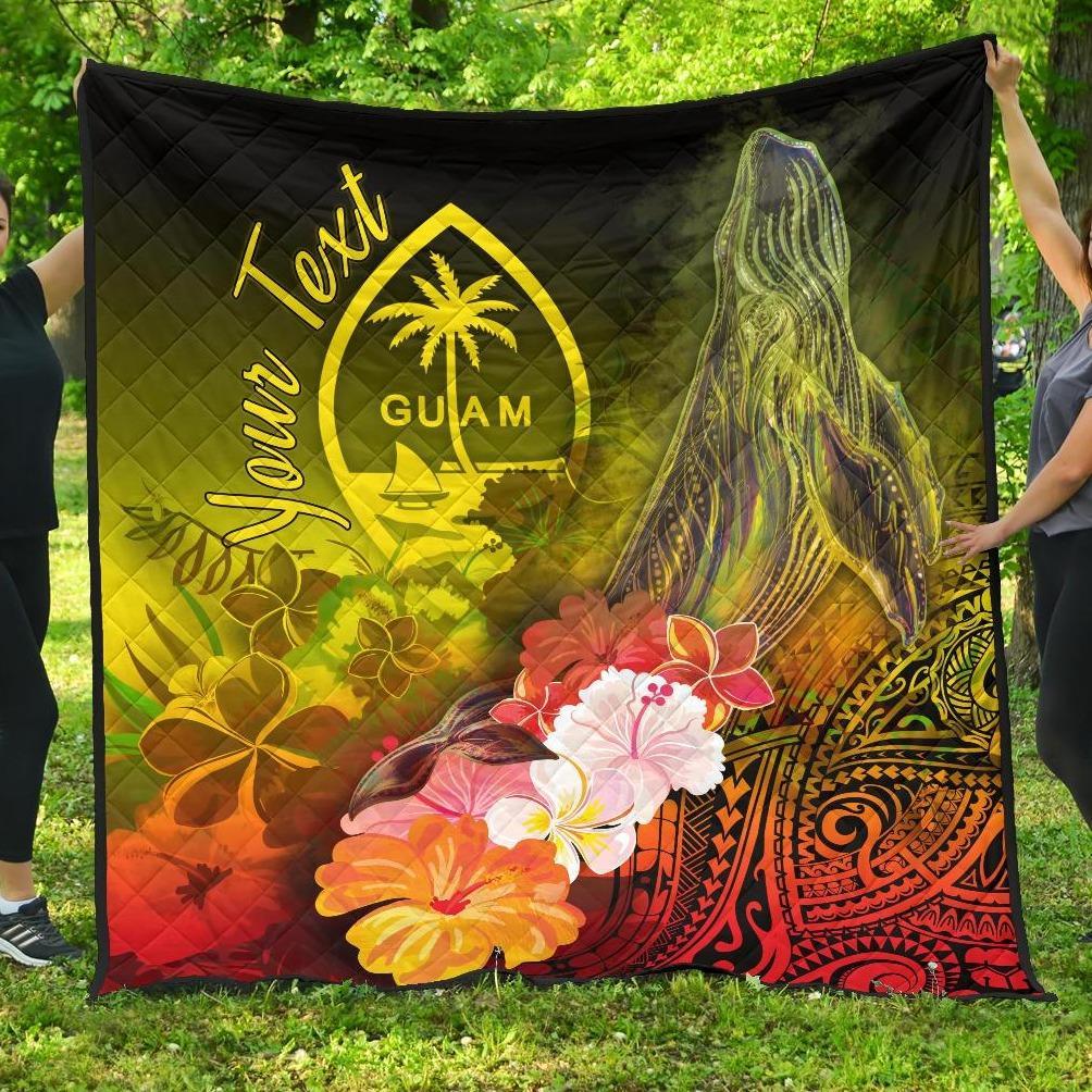 Guam Custom Personalised Premium Quilt - Humpback Whale with Tropical Flowers (Yellow) Yellow - Polynesian Pride