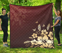 Golden Hibiscus Premium Quilt Brown - Polynesian Pride