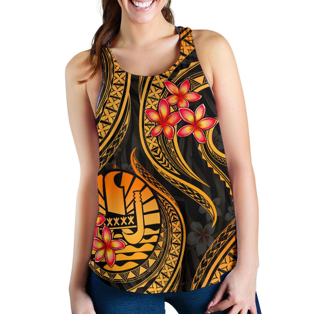 Tahiti Polynesian Women Racerback Tank - Gold Plumeria - Polynesian Pride