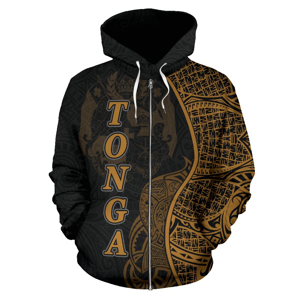 Tonga Polynesian Zip up Hoodie Coconut Tree Gold - Polynesian Pride