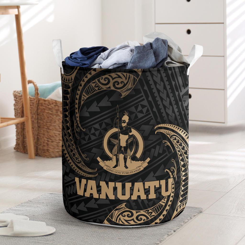 Vanuatu Polynesian Laundry Basket - Gold Tribal Wave One Style One Size Black - Polynesian Pride