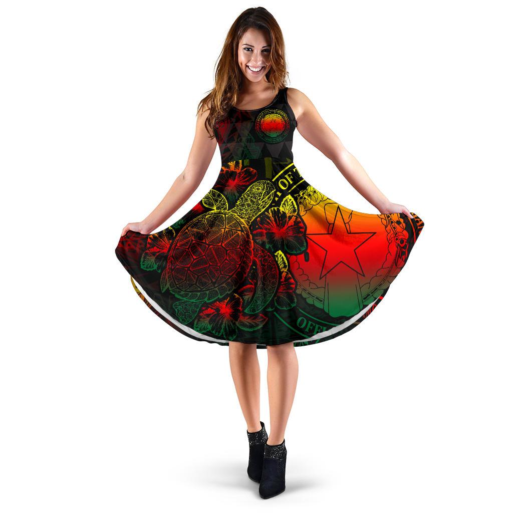 Northern Mariana Islands Polynesian Midi Dress - Turtle Hibiscus Reggae Women Reggae - Polynesian Pride