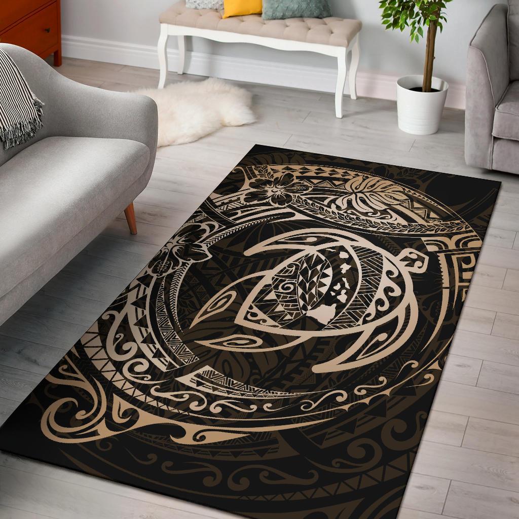Hawaiian Map Turtle Polynesian Circle Rug AH Rug Gold - Polynesian Pride