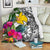 Papua New Guinea Custom Personalised Premium Blanket White - Turtle Plumeria Banana Leaf - Polynesian Pride