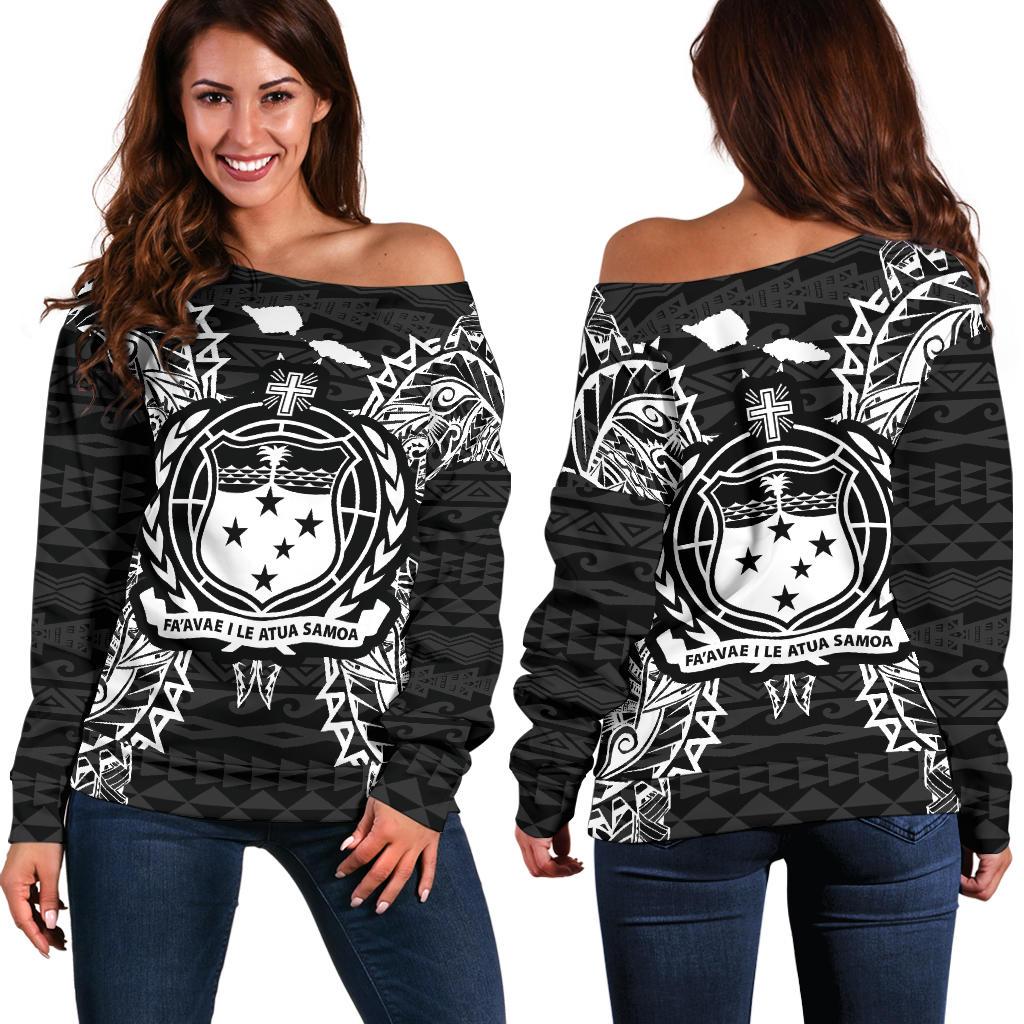 Samoa Polynesian Shoulder Sweater Map Black Black - Polynesian Pride
