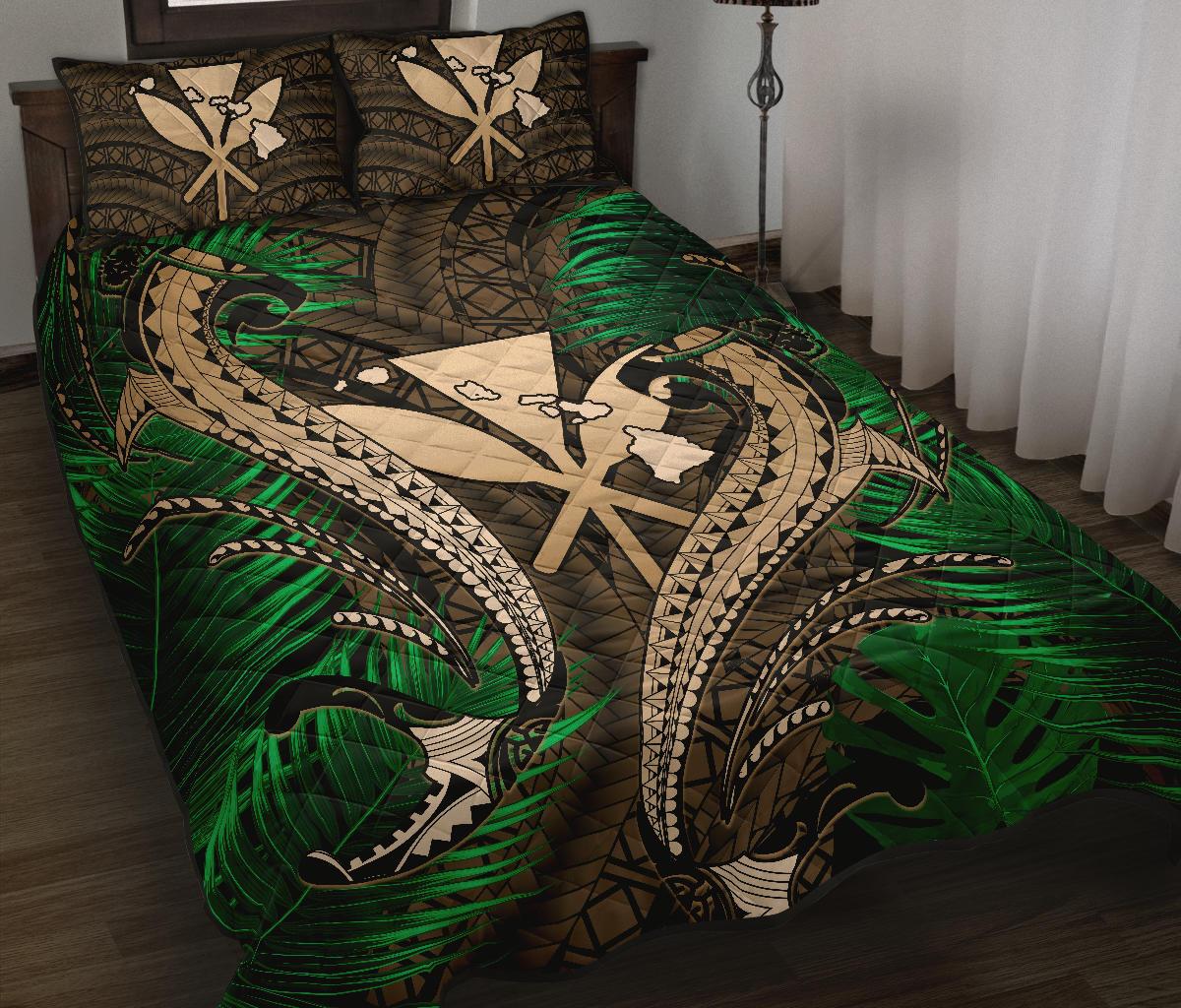 Hawaii Shark Polynesian Tropical Quilt Bed Set - Gold - Polynesian Pride