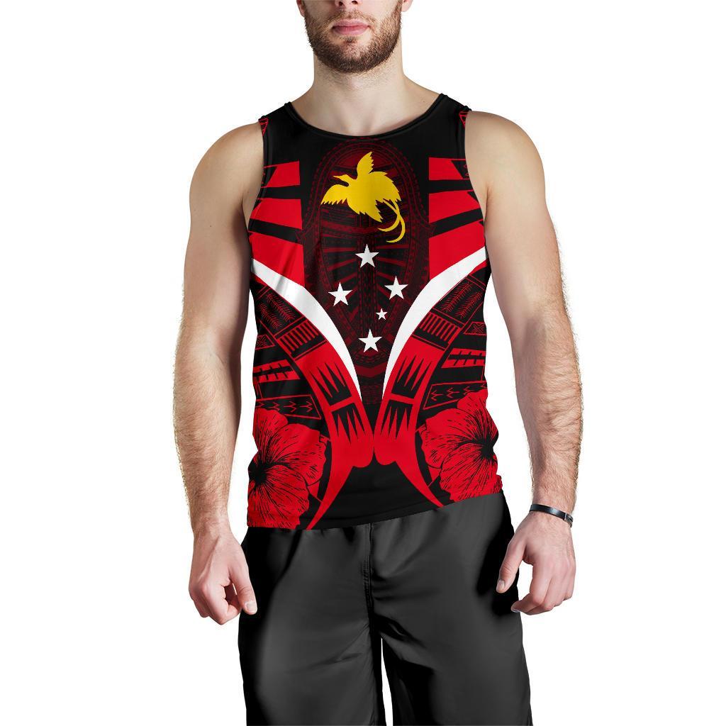Papua New Guinea Tattoo Men Tank Top Hibiscus K9 Red - Polynesian Pride