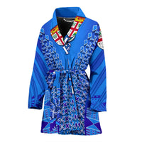 Fiji Drua Women Bath Robe Tapa Women's Bath Robe Universal Fit Blue - Polynesian Pride