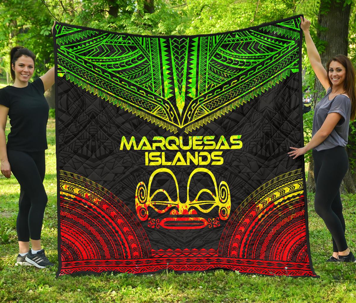 Marquesas Islands Premium Quilt - Marquesas Islands Tiki Face Polynesian Chief Reggae Version Reggae - Polynesian Pride