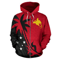 Papua New Guinea Zip up Hoodie Papua New Guinea Flag Coat of Arms Coconut Tree - Polynesian Pride