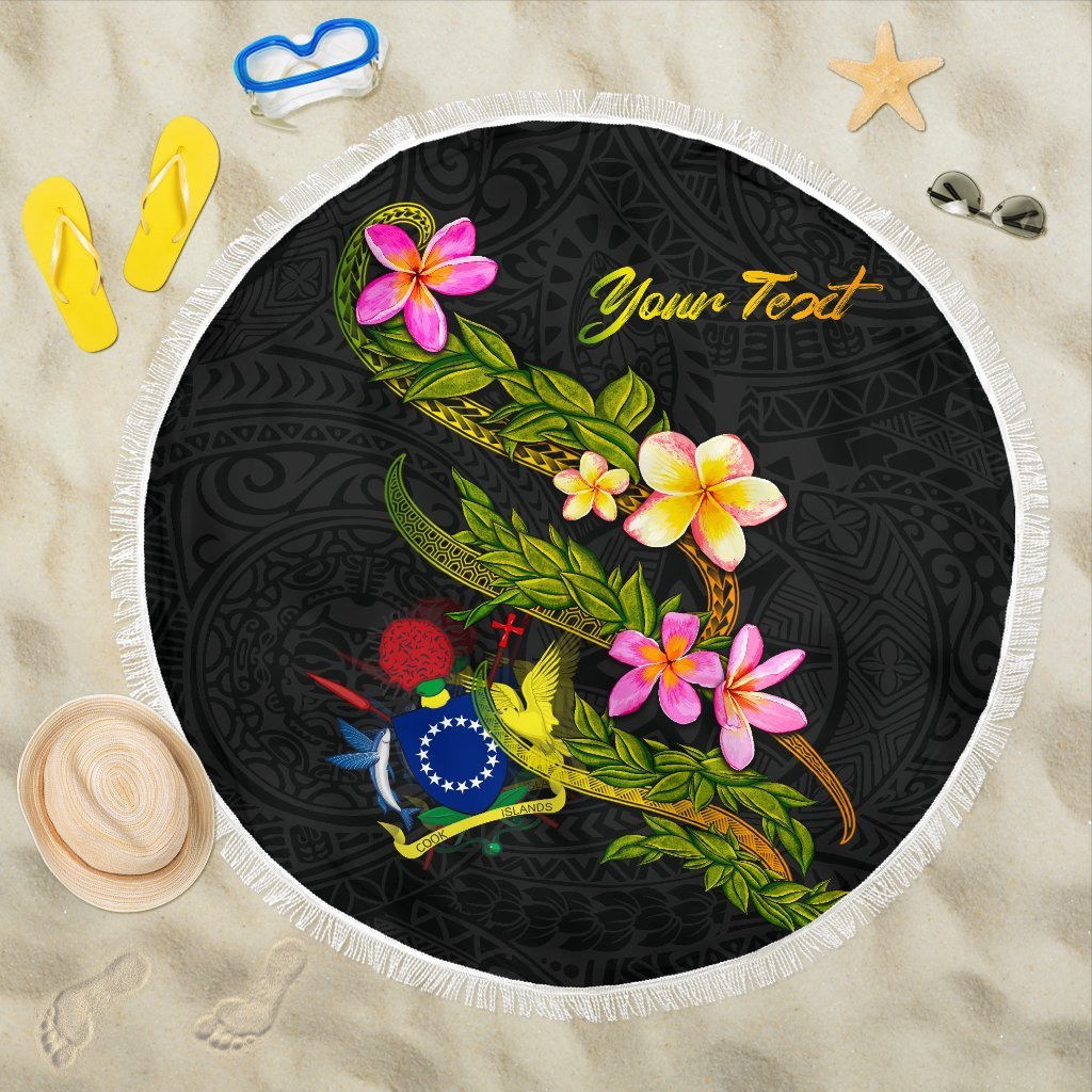 Cook Islands Custom Personalised Beach Blanket - Plumeria Tribal One style One size BLACK - Polynesian Pride