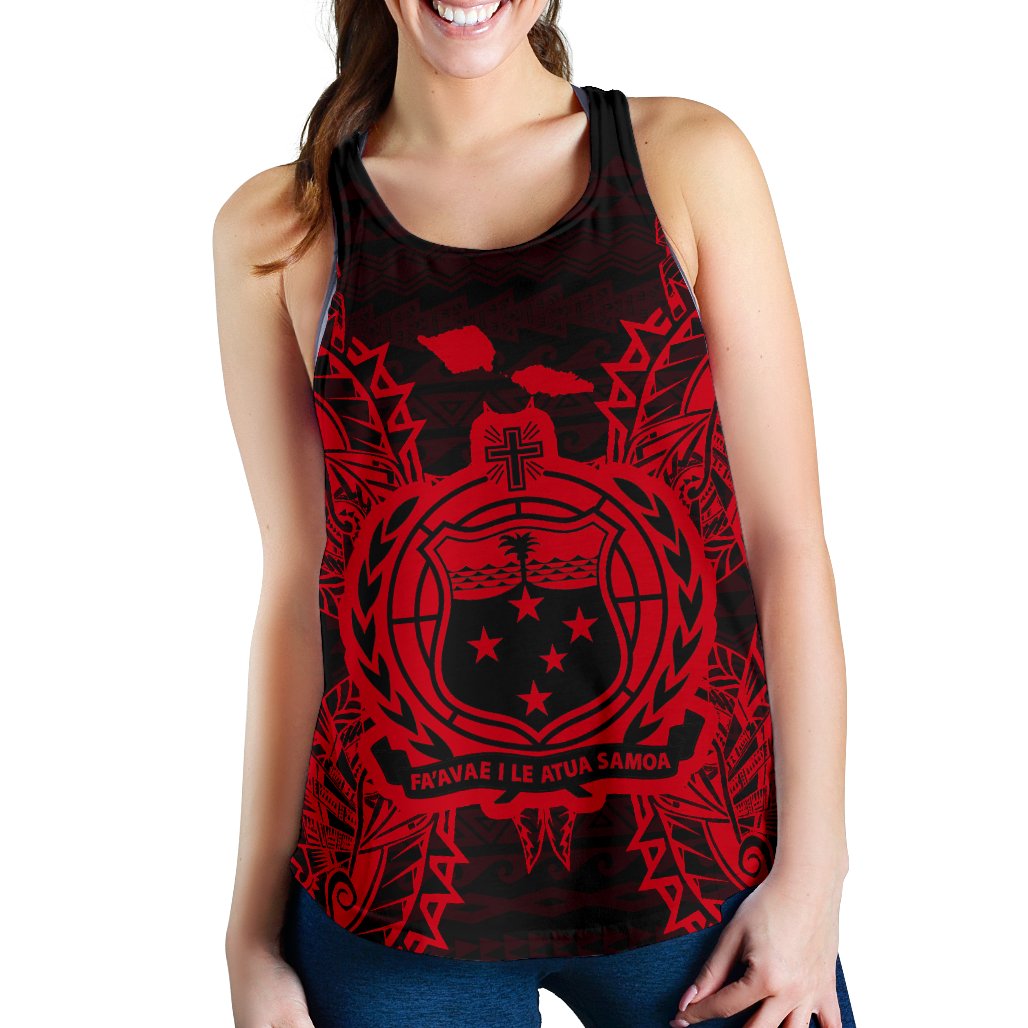 Samoa Polynesian Women Tank Top Map Red Red - Polynesian Pride