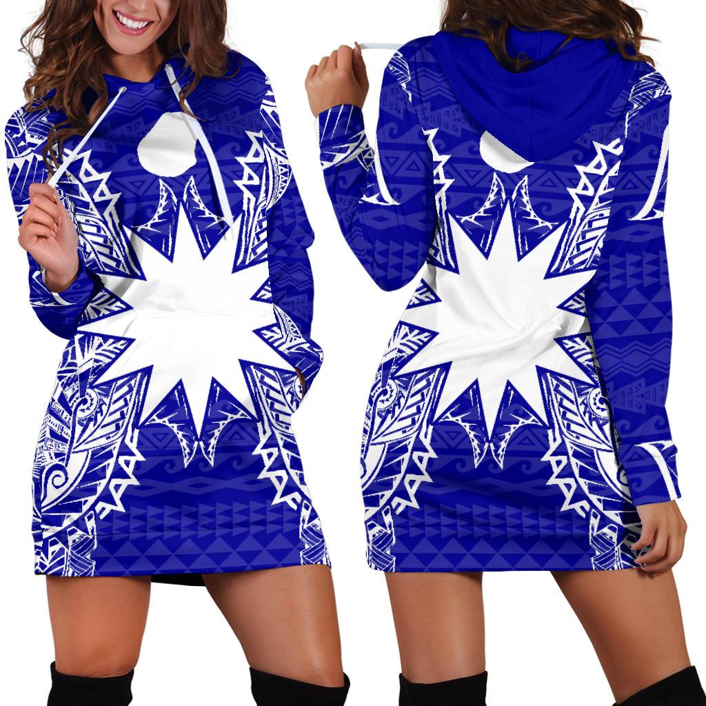 Nauru Polynesian Hoodie Dress Map Blue Blue - Polynesian Pride