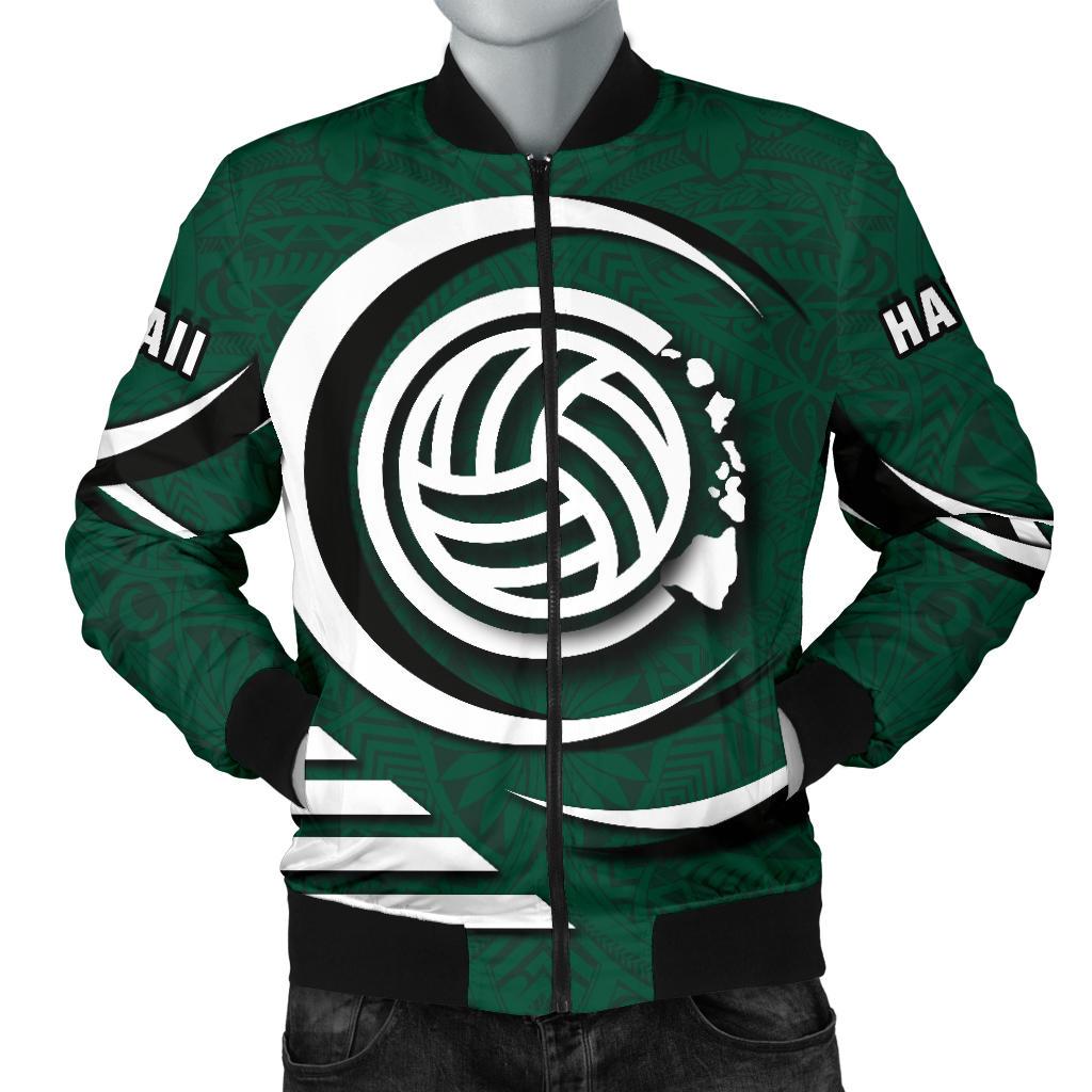 Polynesian Hawaii Men's Bomber Jacket - Volleyball Hawaii Map Green - Polynesian Pride