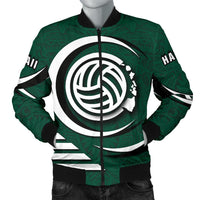 Polynesian Hawaii Men's Bomber Jacket - Volleyball Hawaii Map Green - Polynesian Pride