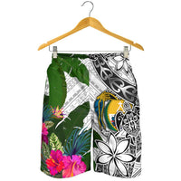 Nauru Men's Short White - Turtle Plumeria Banana Leaf Crest - Polynesian Pride