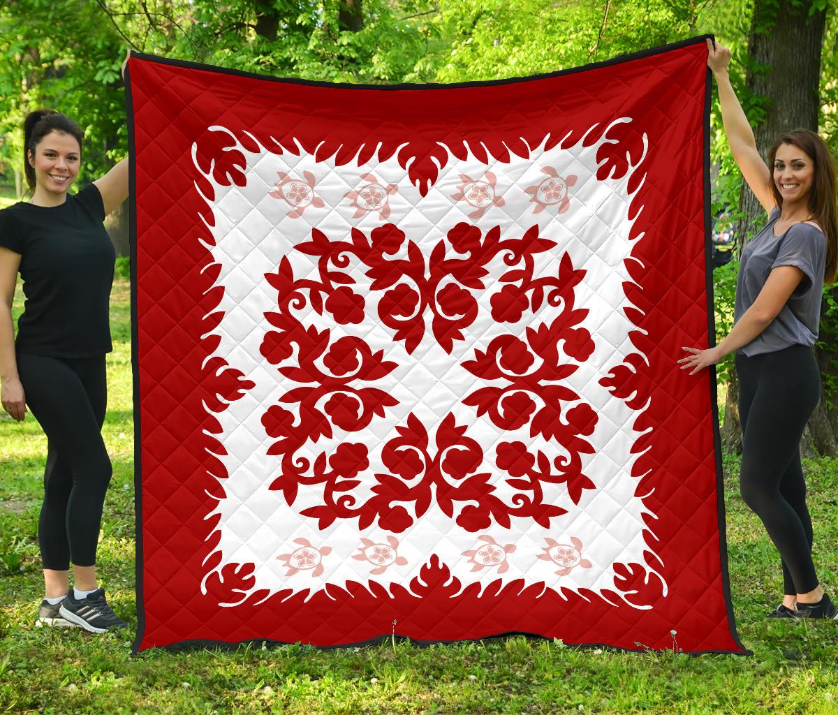 Hawaii Premium Quilt - Hawaiian Quilt Plumeria Medallion Red - AH Red - Polynesian Pride